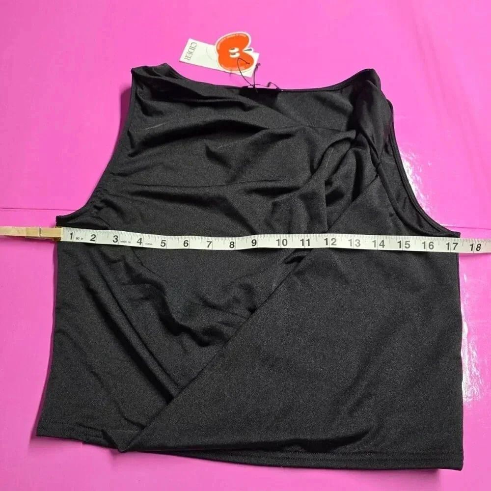 NWT Cider Women's Cowl Neck Knotted Crop Tank Black Size Medium New - Picture 8 of 11